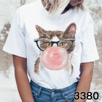 可愛萌貓純色印花T恤