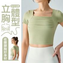 【時尚瑜伽 / 運動】方領一體式固定胸墊瑜珈上衣