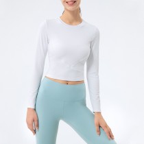 【時尚瑜伽 / 運動】女款 短版修身顯瘦健身瑜珈圓領上衣